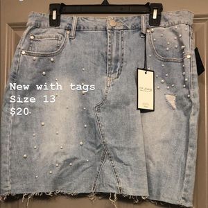 CP Jeans Pearl Embellished Denim Skirt NWT